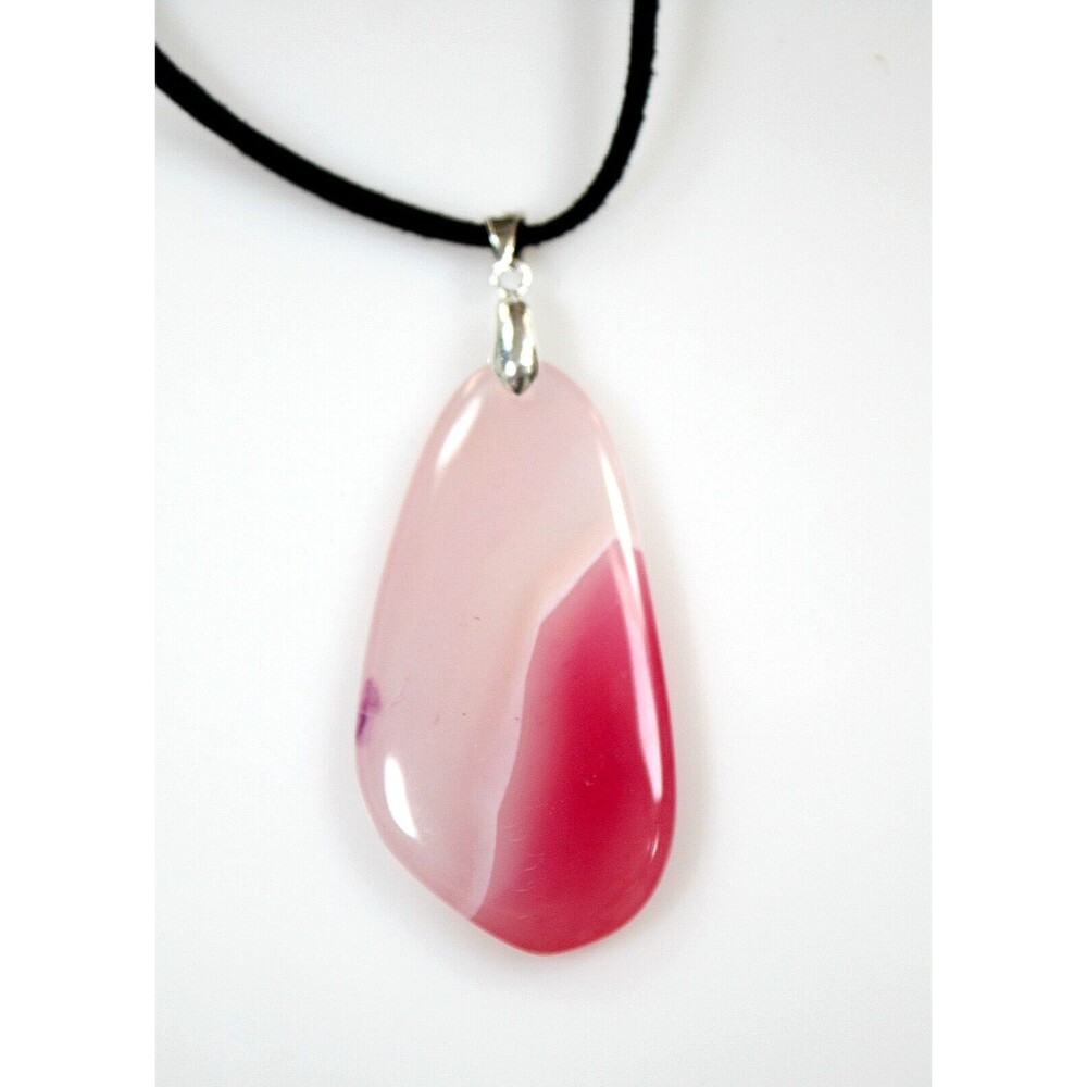 Onyx Agate OOAK Pendant Necklace Pink Cream Stone Unique Jewelry BOHO Present
